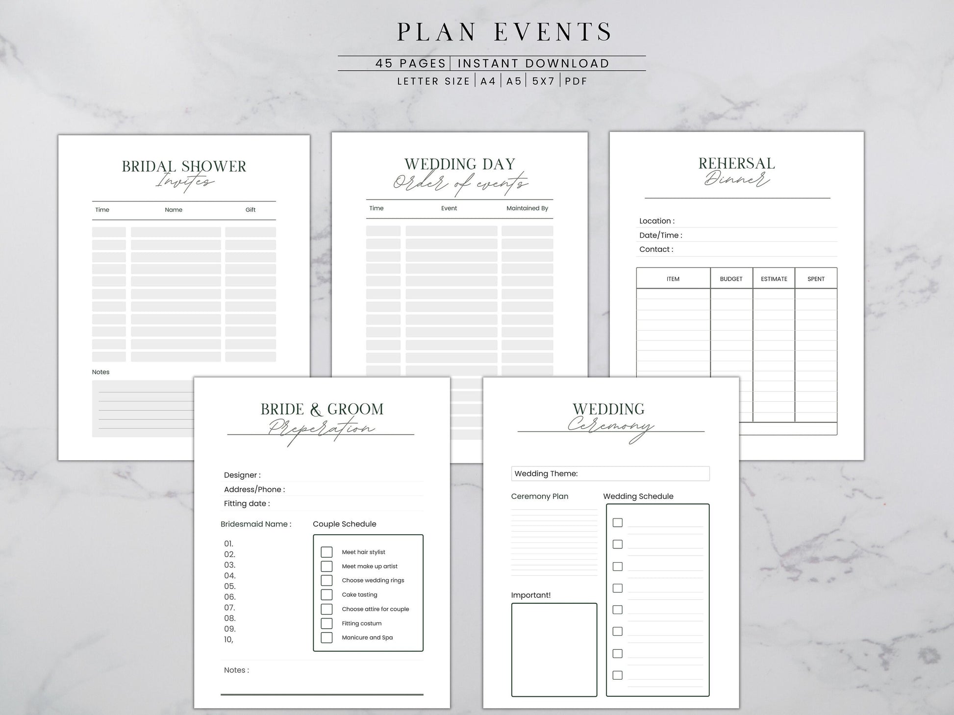 Wedding Planner Printable, Digital Wedding Planner Pages, Goodnotes, Wedding Bundle, Wedding Book, Wedding Planner PDF, letter, half, A4 ,A5