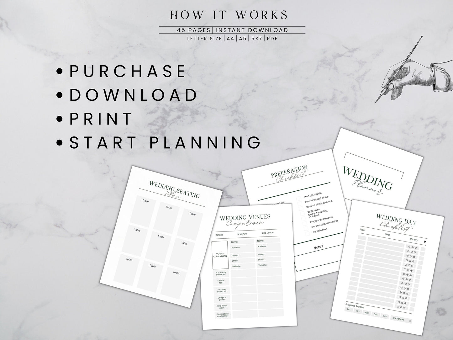 Wedding Planner Printable, Digital Wedding Planner Pages, Goodnotes, Wedding Bundle, Wedding Book, Wedding Planner PDF, letter, half, A4 ,A5