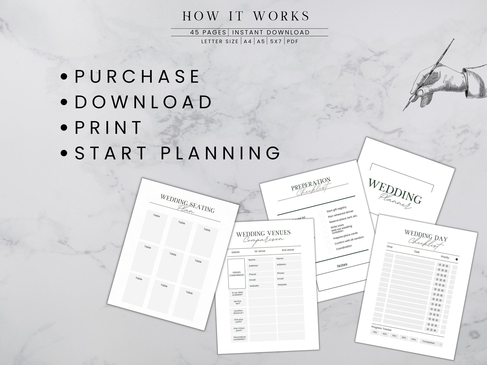 Wedding Planner Printable, Digital Wedding Planner Pages, Goodnotes, Wedding Bundle, Wedding Book, Wedding Planner PDF, letter, half, A4 ,A5