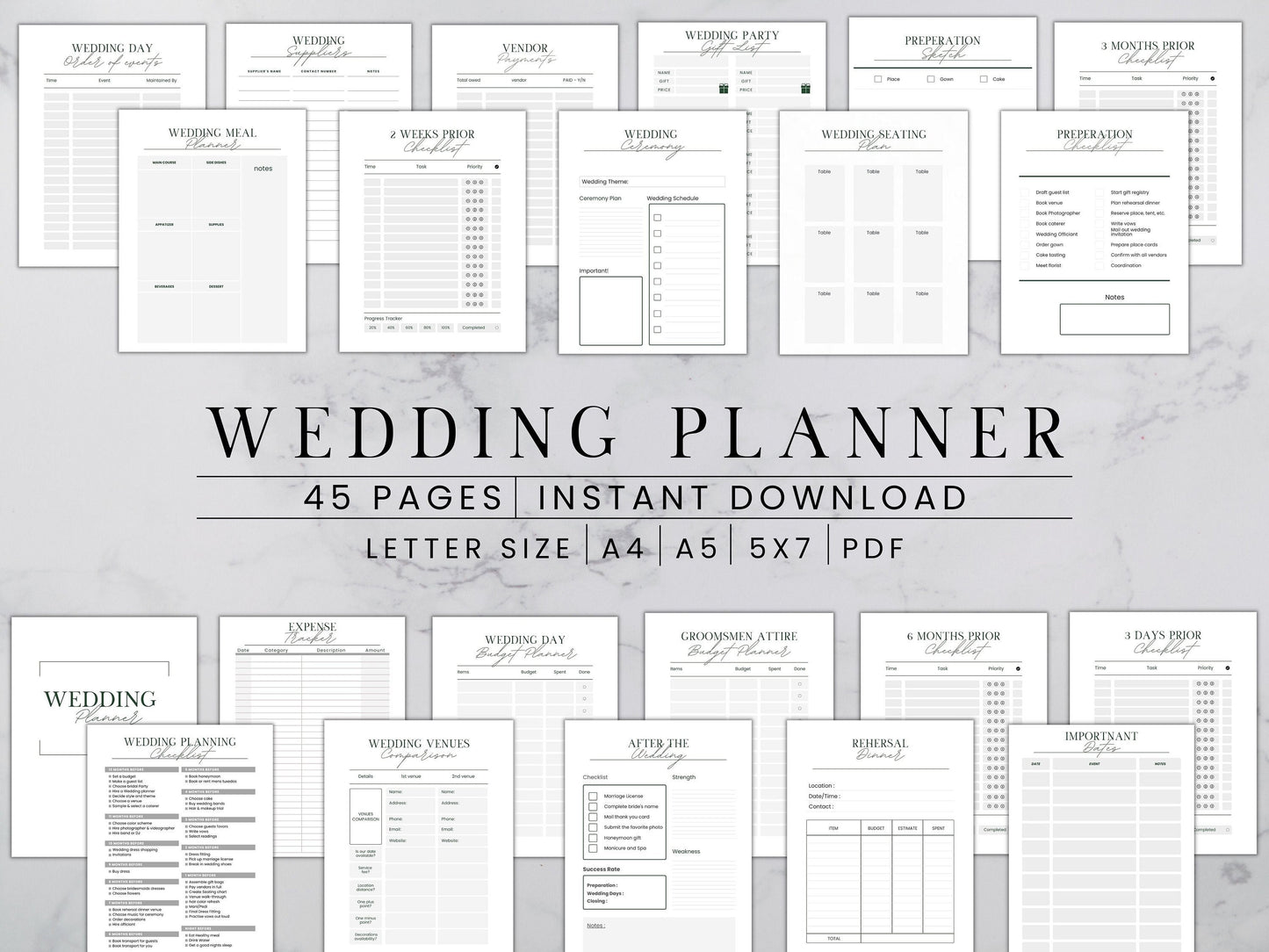 Wedding Planner book, Wedding Planner Printable, Digital Wedding Planner Pages, Goodnotes, Wedding Planner PDF, letter, half, A4 ,A5