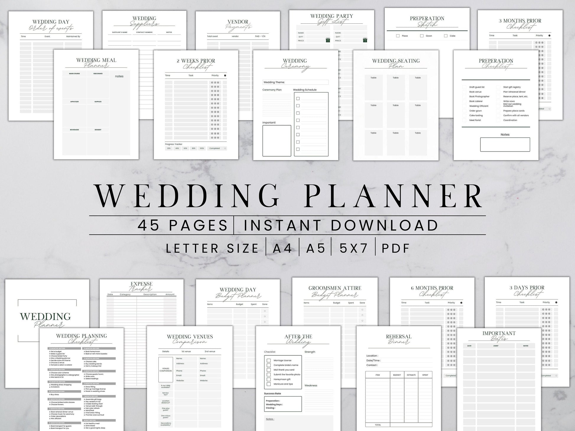 Wedding Planner book, Wedding Planner Printable, Digital Wedding Planner Pages, Goodnotes, Wedding Planner PDF, letter, half, A4 ,A5