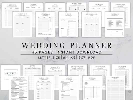 Wedding Planner book, Wedding Planner Printable, Digital Wedding Planner Pages, Goodnotes, Wedding Planner PDF, letter, half, A4 ,A5