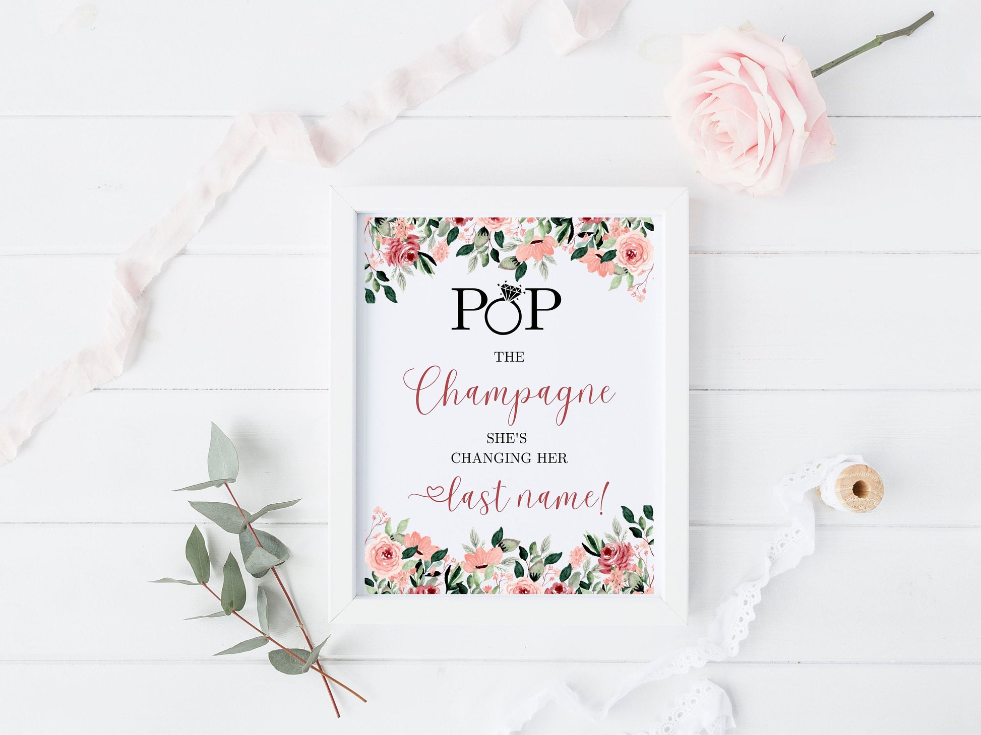 Bridal Shower Sign Pop the Champagne She's Changing her Last Name Table Sign Bachelorette party Decor Pop the Bubbly table sign PRINTABLE