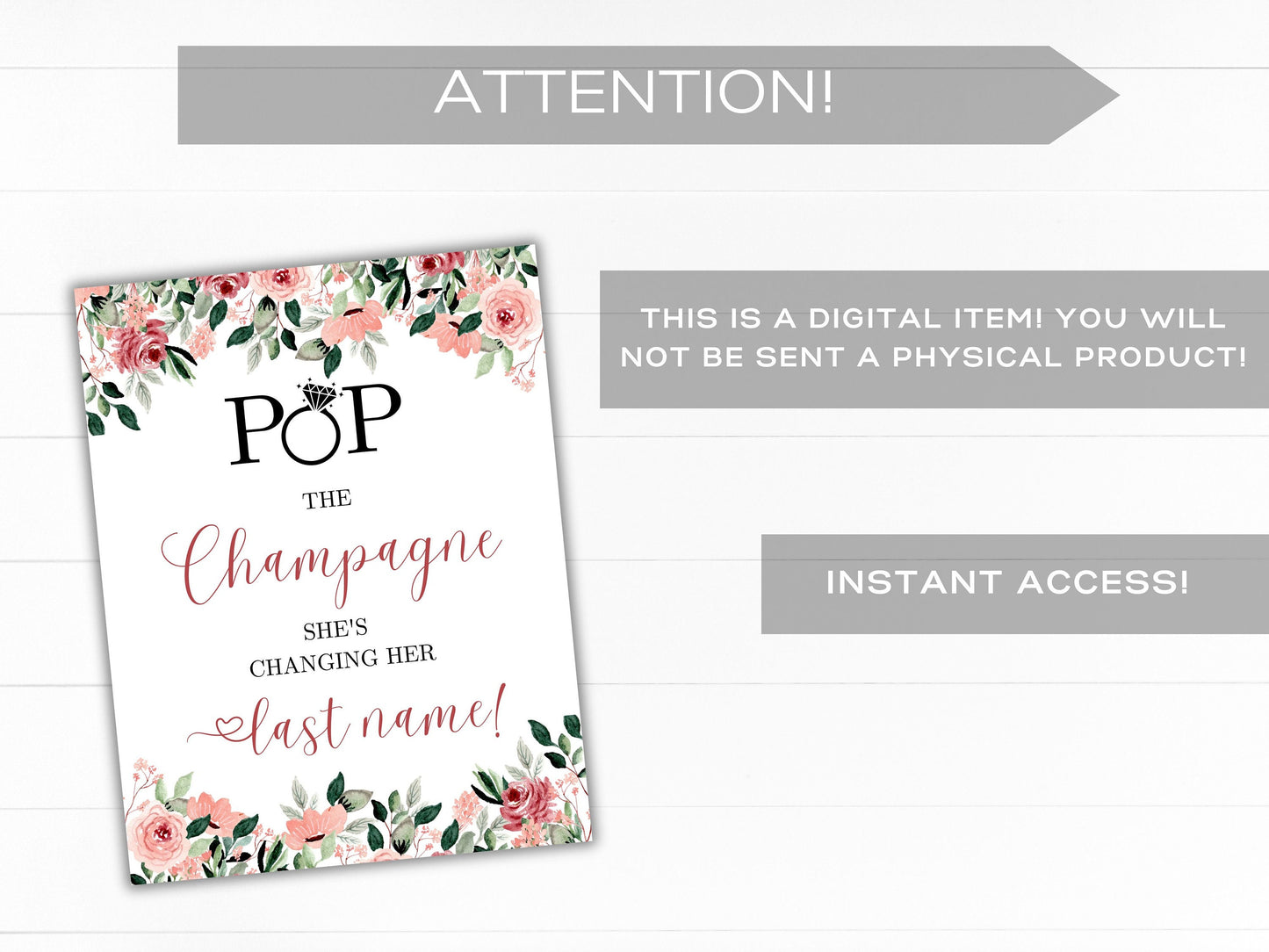 Bridal Shower Sign Pop the Champagne She's Changing her Last Name Table Sign Bachelorette party Decor Pop the Bubbly table sign PRINTABLE
