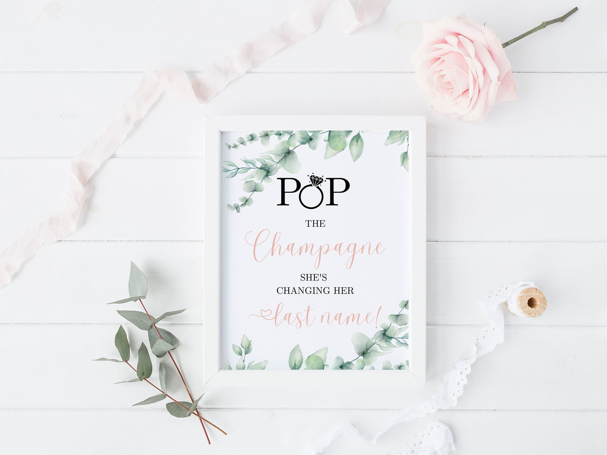 Bridal Shower Sign Pop the Champagne She's Changing her Last Name Table Sign Bachelorette party Decor Pop the Bubbly table sign PRINTABLE