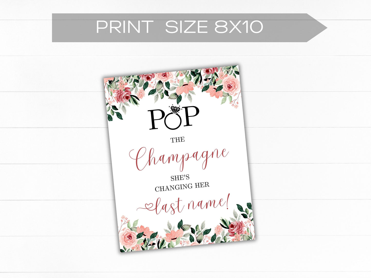 Bridal Shower Sign Pop the Champagne She's Changing her Last Name Table Sign Bachelorette party Decor Pop the Bubbly table sign PRINTABLE