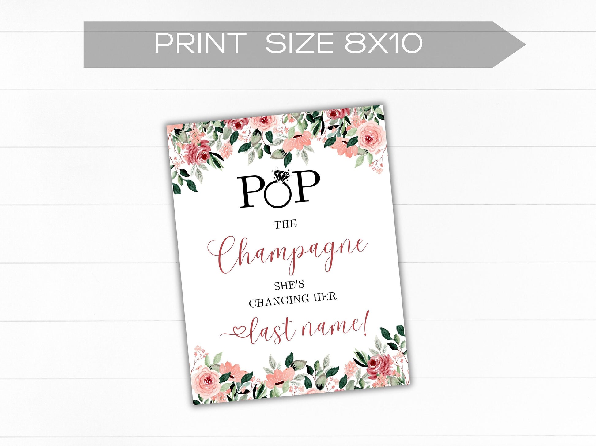 Bridal Shower Sign Pop the Champagne She's Changing her Last Name Table Sign Bachelorette party Decor Pop the Bubbly table sign PRINTABLE