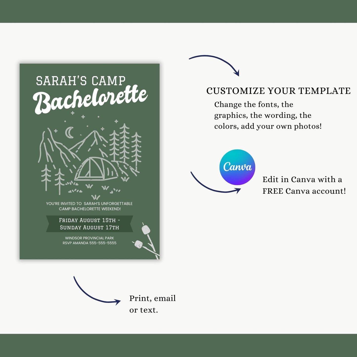 Camp Bachelorette Party Bundle Templates Camping Bachelorette Invite Last Trail Before the Veil Bachelorette Games Printable Itinerary Camp