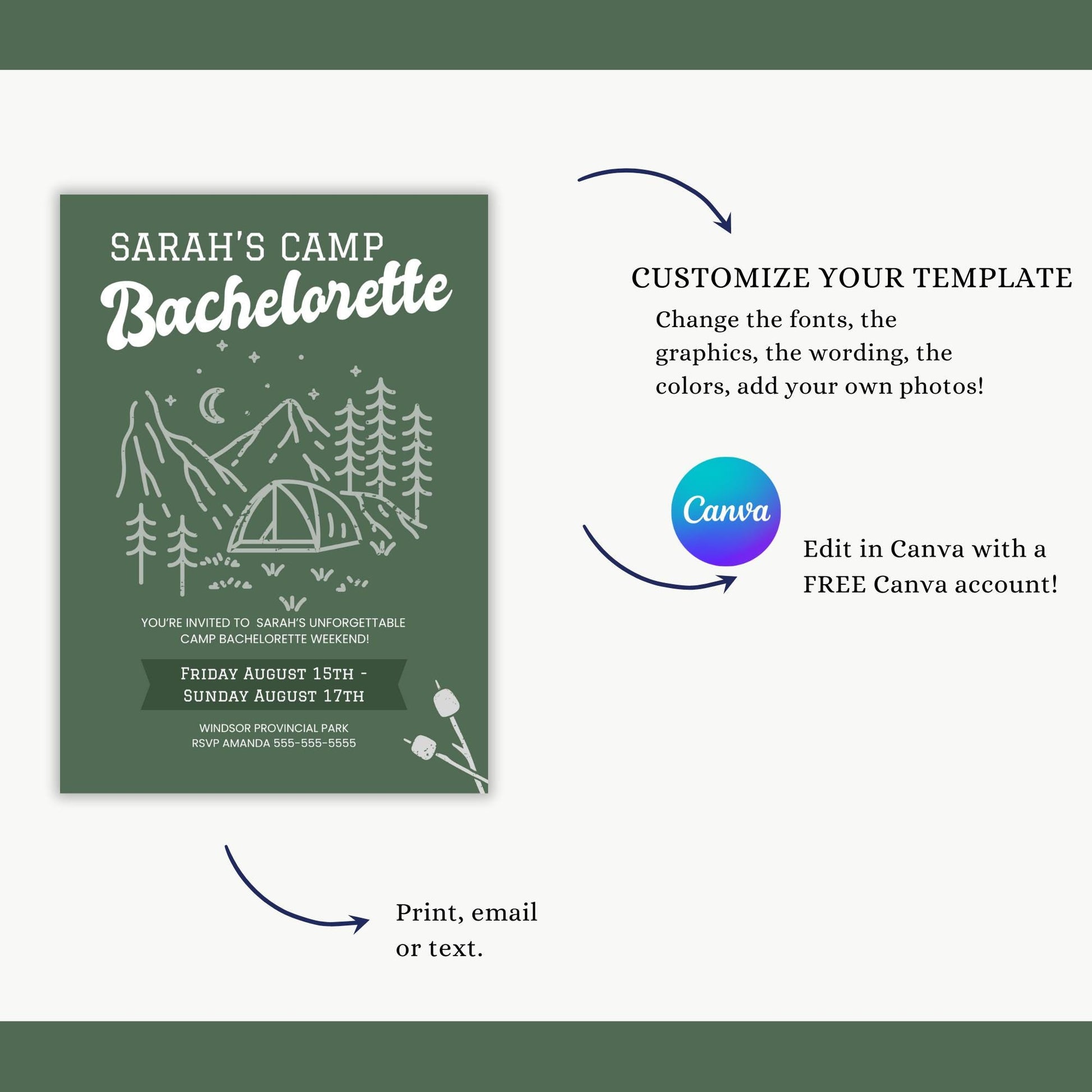 Camp Bachelorette Party Bundle Templates Camping Bachelorette Invite Last Trail Before the Veil Bachelorette Games Printable Itinerary Camp