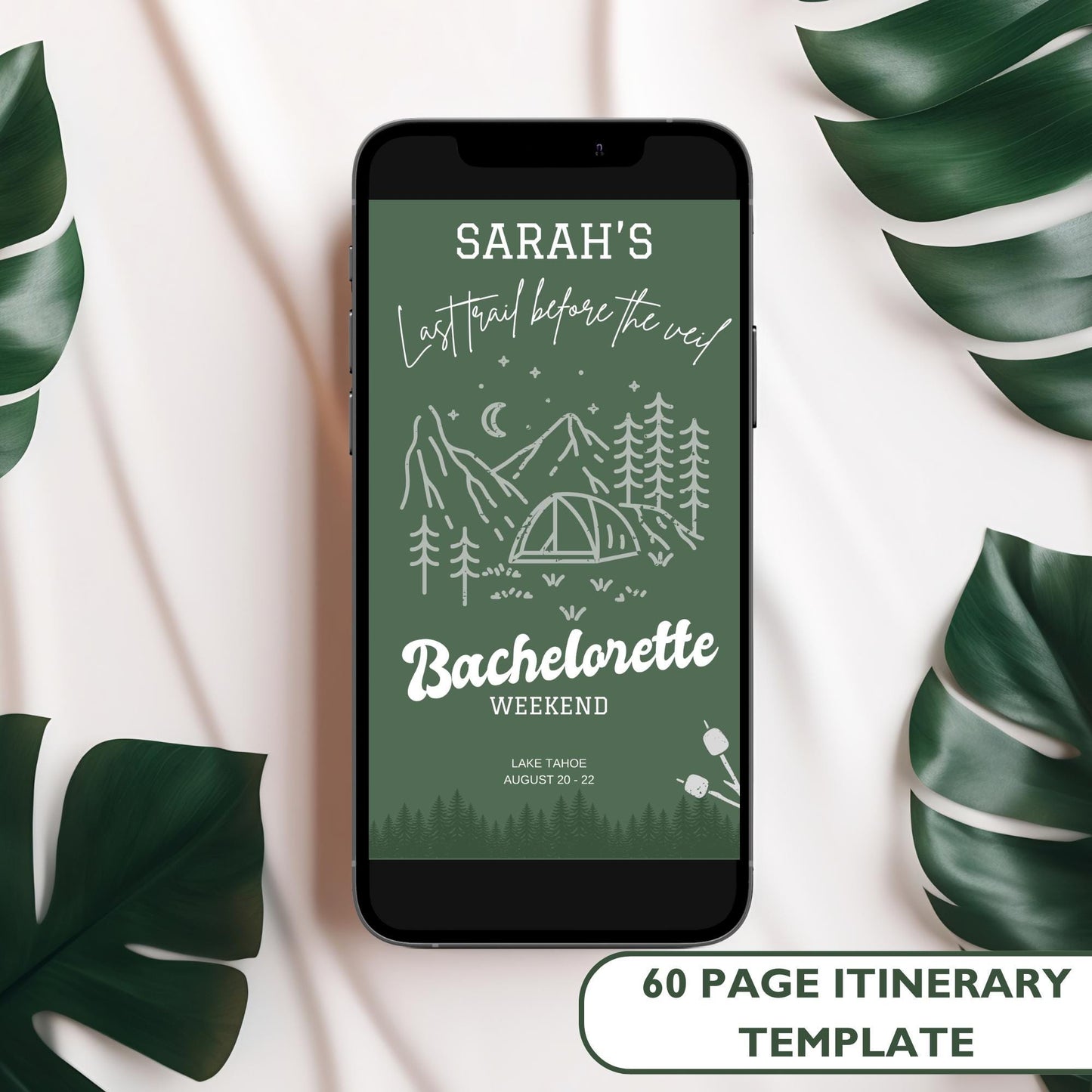 Camp Bachelorette Itinerary Invitation Bachelorette mobile digital planner planner Last Veil Before the Trail Itinerary Template Cabin Bach