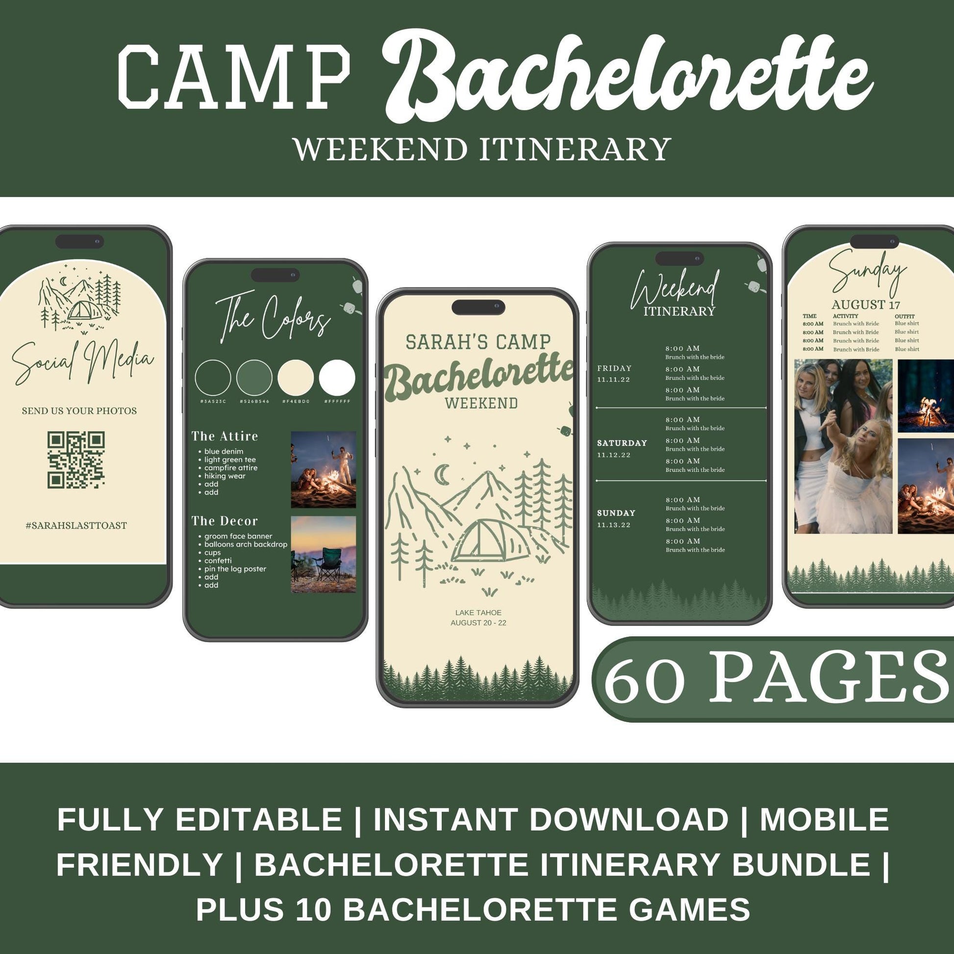 Camp Bachelorette Itinerary Invitation Bachelorette mobile digital planner planner Last Veil Before the Trail Itinerary Template Cabin Bach