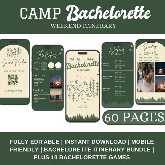Camp Bachelorette Itinerary Invitation Bachelorette mobile digital planner planner Last Veil Before the Trail Itinerary Template Cabin Bach