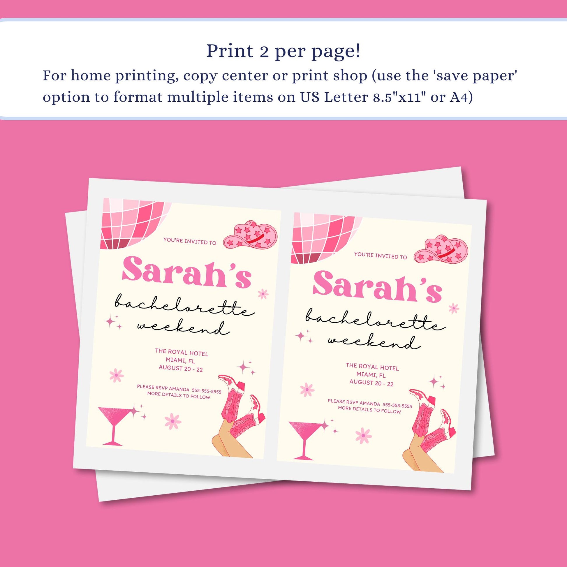 Disco Cowgirl Bach Printable Invitation Bachelorette Party Invite Bundle Bachelorette Weekend Hen party itinerary Hunt Lets go girls
