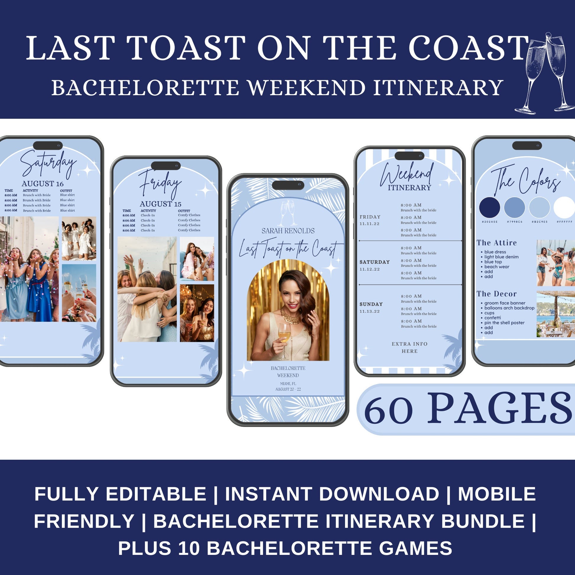 Last Toast on the Coast Bachelorette Itinerary Coastal Bachelorette mobile digital planner planner Coastal Cowgirl Beach bach invitation