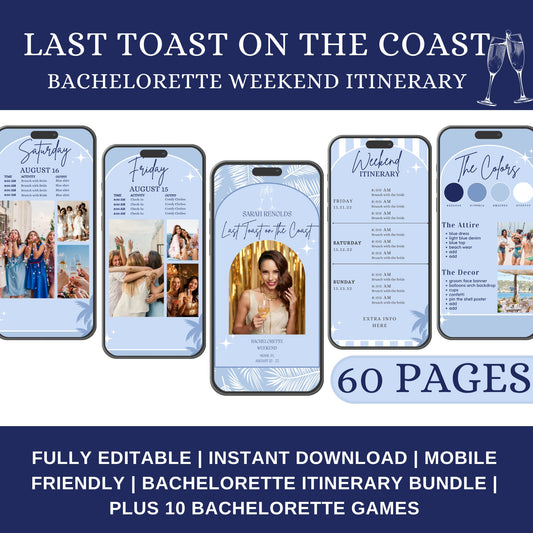 Last Toast on the Coast Bachelorette Itinerary Coastal Bachelorette mobile digital planner planner Coastal Cowgirl Beach bach invitation