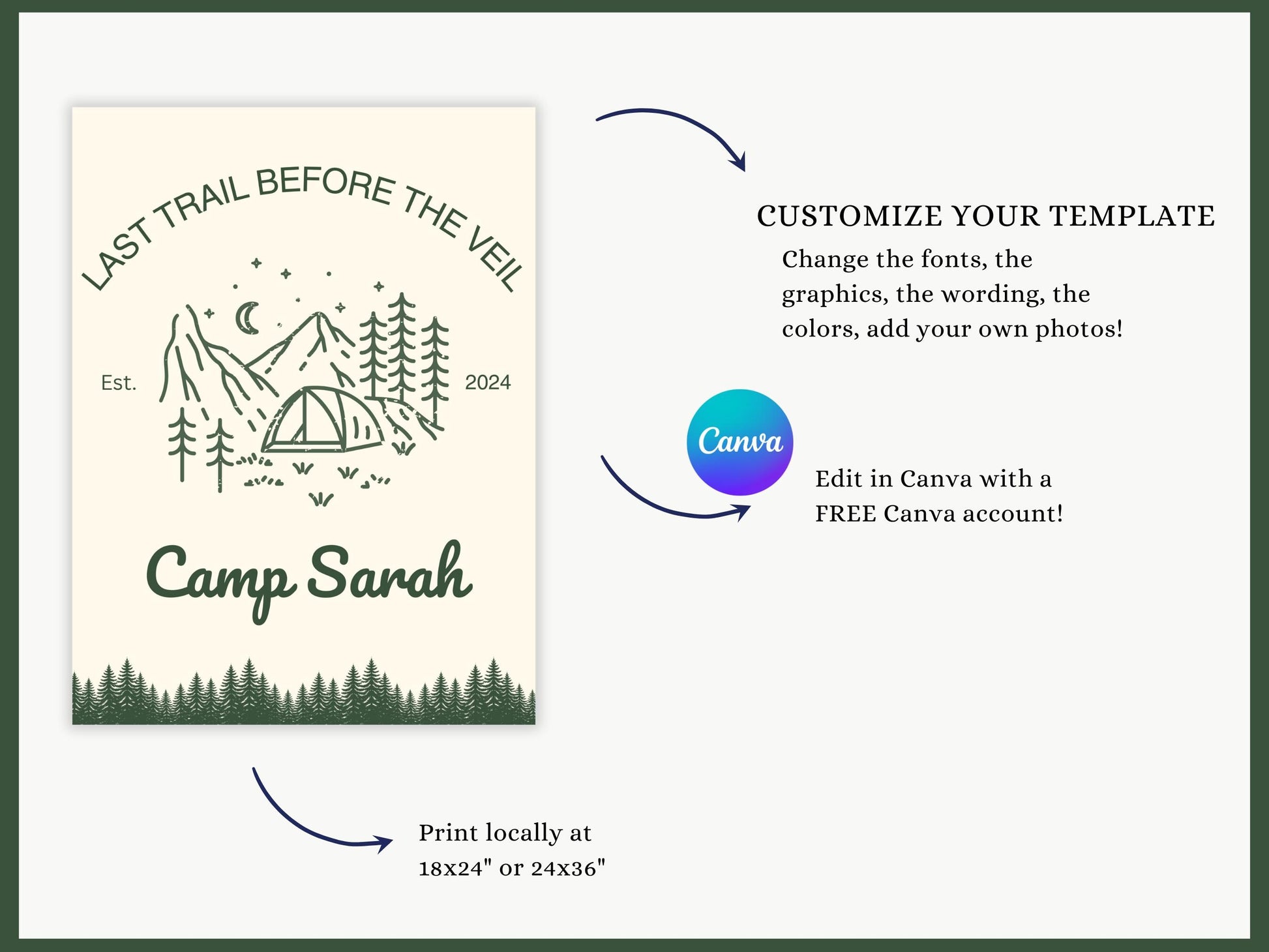 Last trail before the veil Bachelorette Welcome Sign Template Camping bach Party Decor Cabin Sign Bach Camp wild in the woods hiking hen