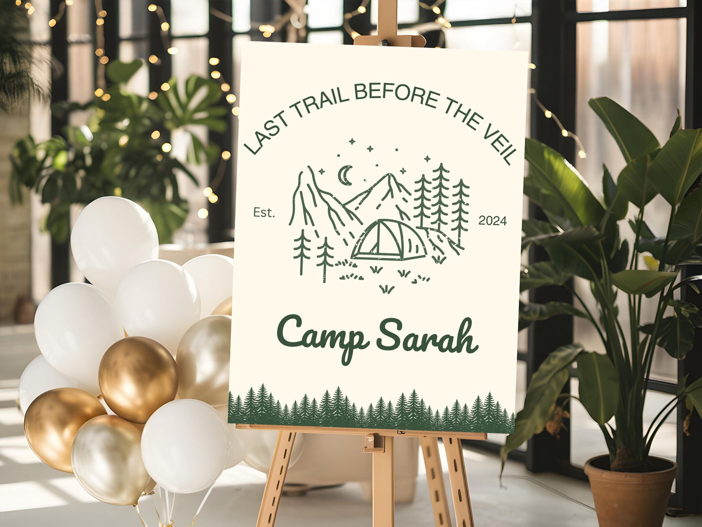 Last trail before the veil Bachelorette Welcome Sign Template Camping bach Party Decor Cabin Sign Bach Camp wild in the woods hiking hen