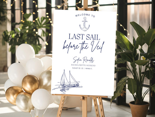 Last Sail Before the Veil Bachelorette Welcome Sign Template Coastal personalized decor sign Beach Bach Charleston bach Nautical Hens Party