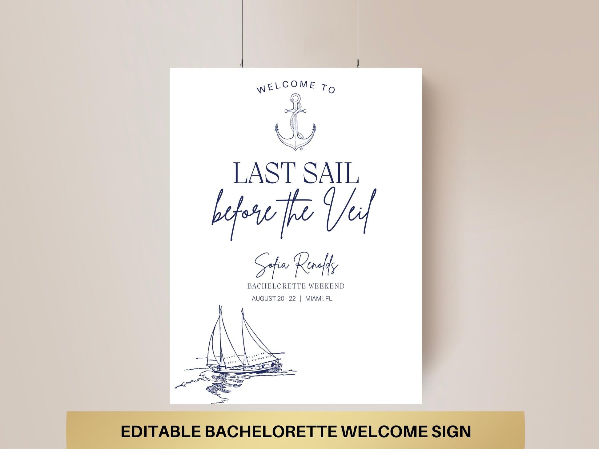 Last Sail Before the Veil Bachelorette Welcome Sign Template Coastal personalized decor sign Beach Bach Charleston bach Nautical Hens Party