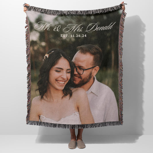 Personalized photo custom tapestry woven cotton throw customized photo blanket gift for newlyweds couples name wedding gift for her