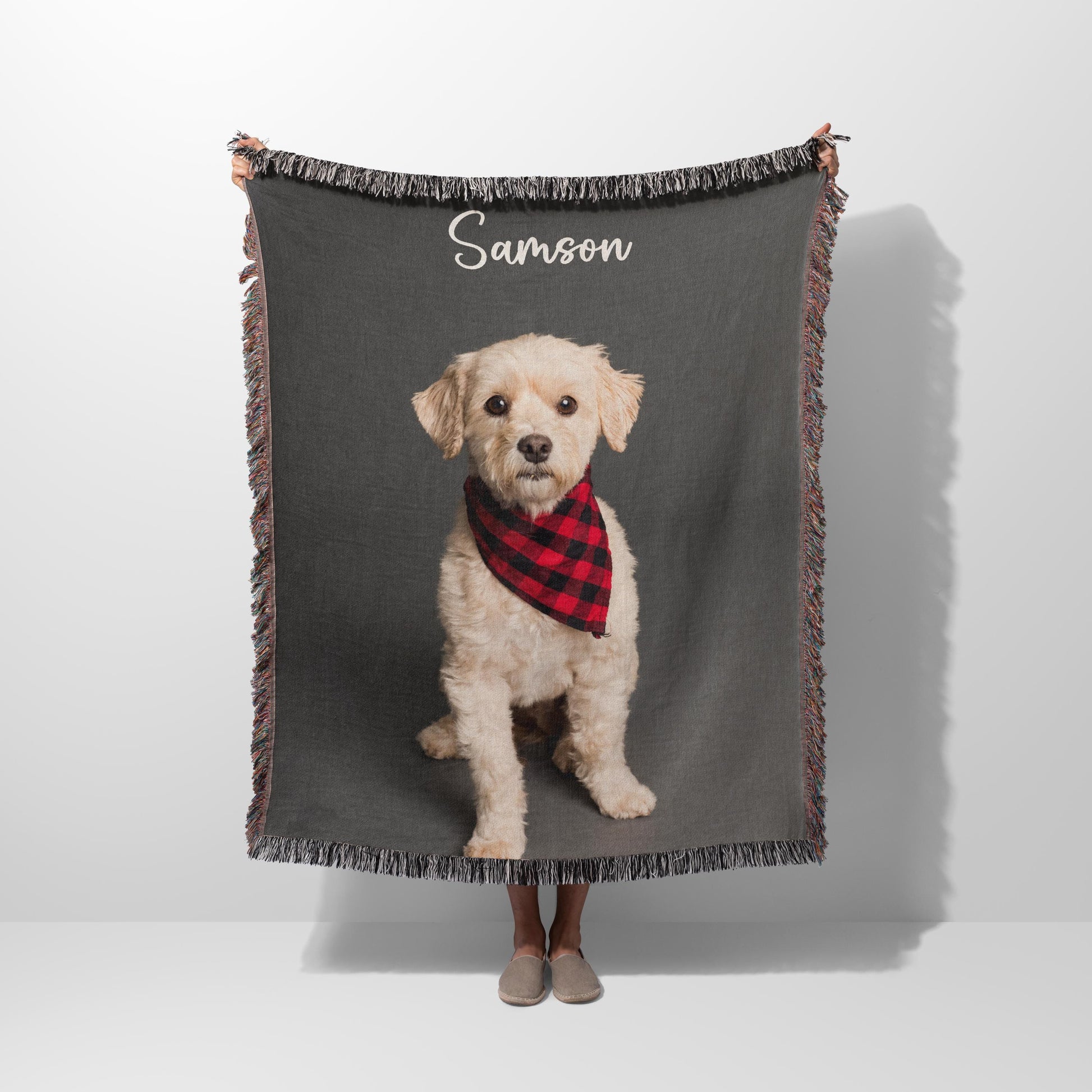 Personalized Dog Photo Blanket Custom Pet Photo Picture Blanket Pet Name Memorial Dog Loss tapestry woven cotton throw Gift for dog lover