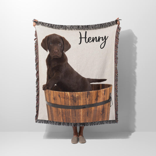 Personalized Dog Photo Blanket Custom Pet Photo Picture Blanket Pet Name Memorial Dog Loss tapestry woven cotton throw Gift for dog lover