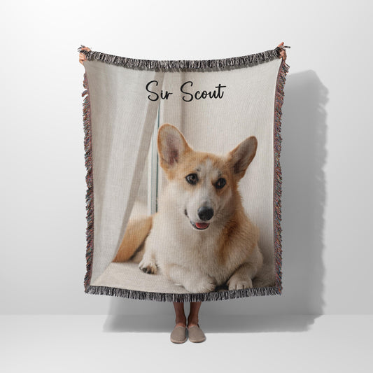 Personalized Dog Photo Blanket Custom Pet Photo Picture Blanket Pet Name Memorial Dog Loss tapestry woven cotton throw Gift for dog lover