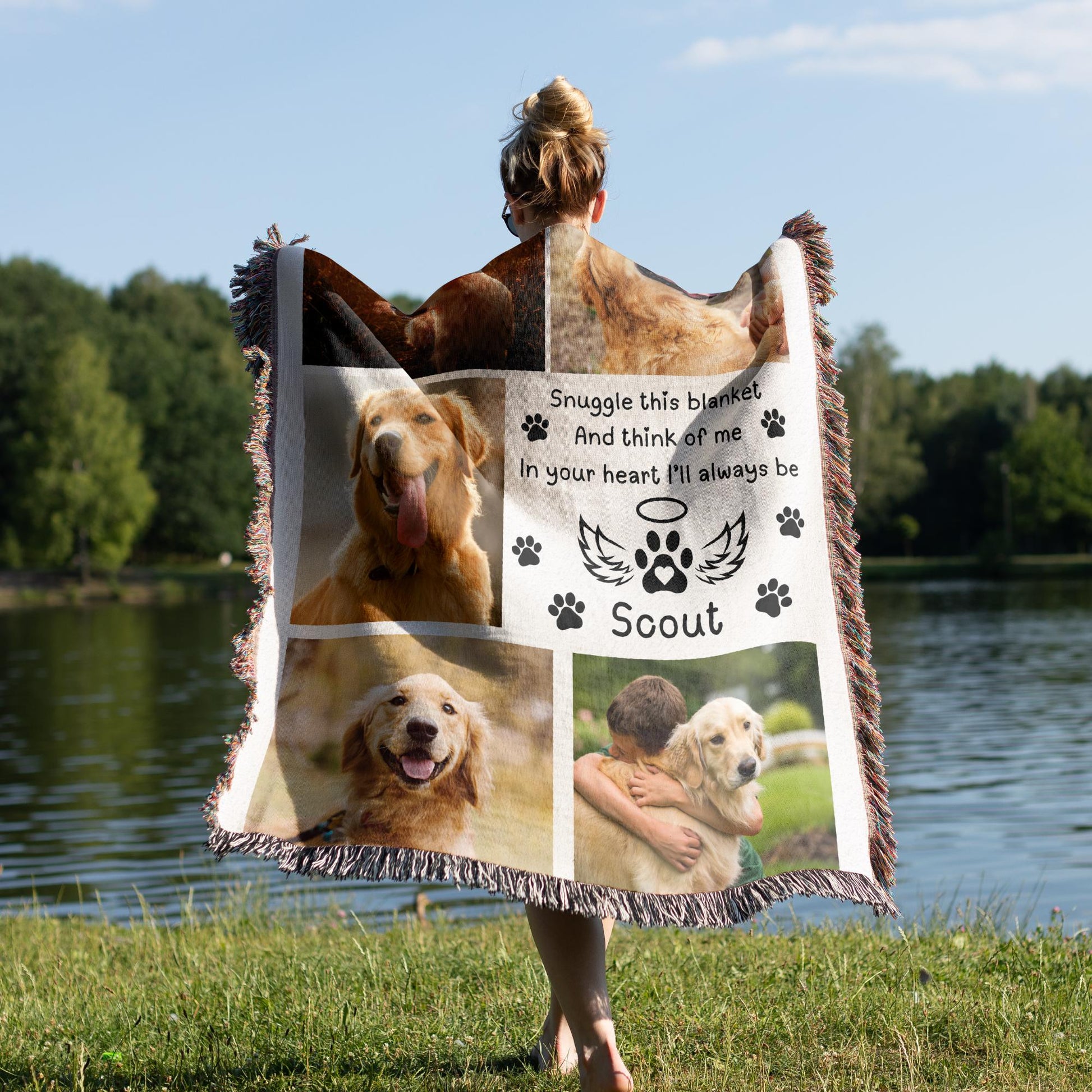 Custom Dog Photo Blanket Dog Memorial Gift Pet Sympathy Gift Christmas Keepsake Dog Loss Gift Paw Print Blanket Pet picture Woven Throw