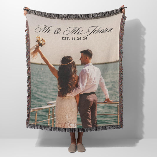 Soft Woven Blanket Personalized Photo Throw Custom Blanket with Picture for Adults Custom Gift Wedding Grandma Personalized Memorial Blanket