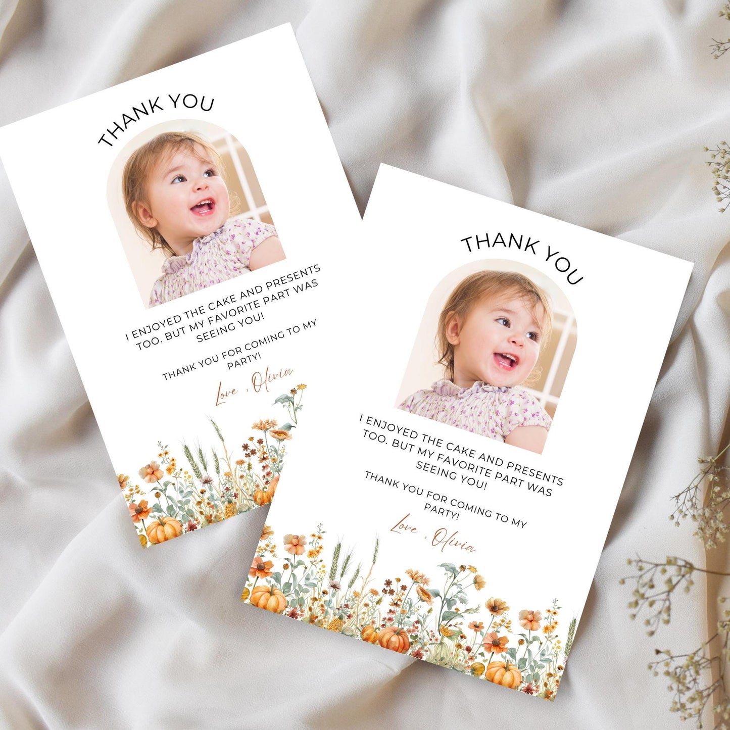 A Little Pumpkin Is Turning One Thank you card Little Pumpkin Birthday Pumpkin 1st Birthday Fall Birthday evite Girl Thanksgiving Party