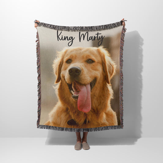 Personalized Dog Photo Blanket Custom Pet Photo Picture Blanket Pet Name Memorial Dog Loss tapestry woven cotton throw Gift for dog lover