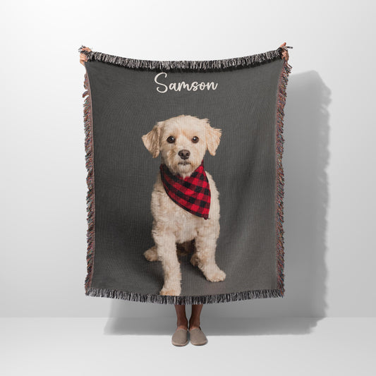 Personalized Dog Photo Blanket Custom Pet Photo Picture Blanket Pet Name Memorial Dog Loss tapestry woven cotton throw Gift for dog lover