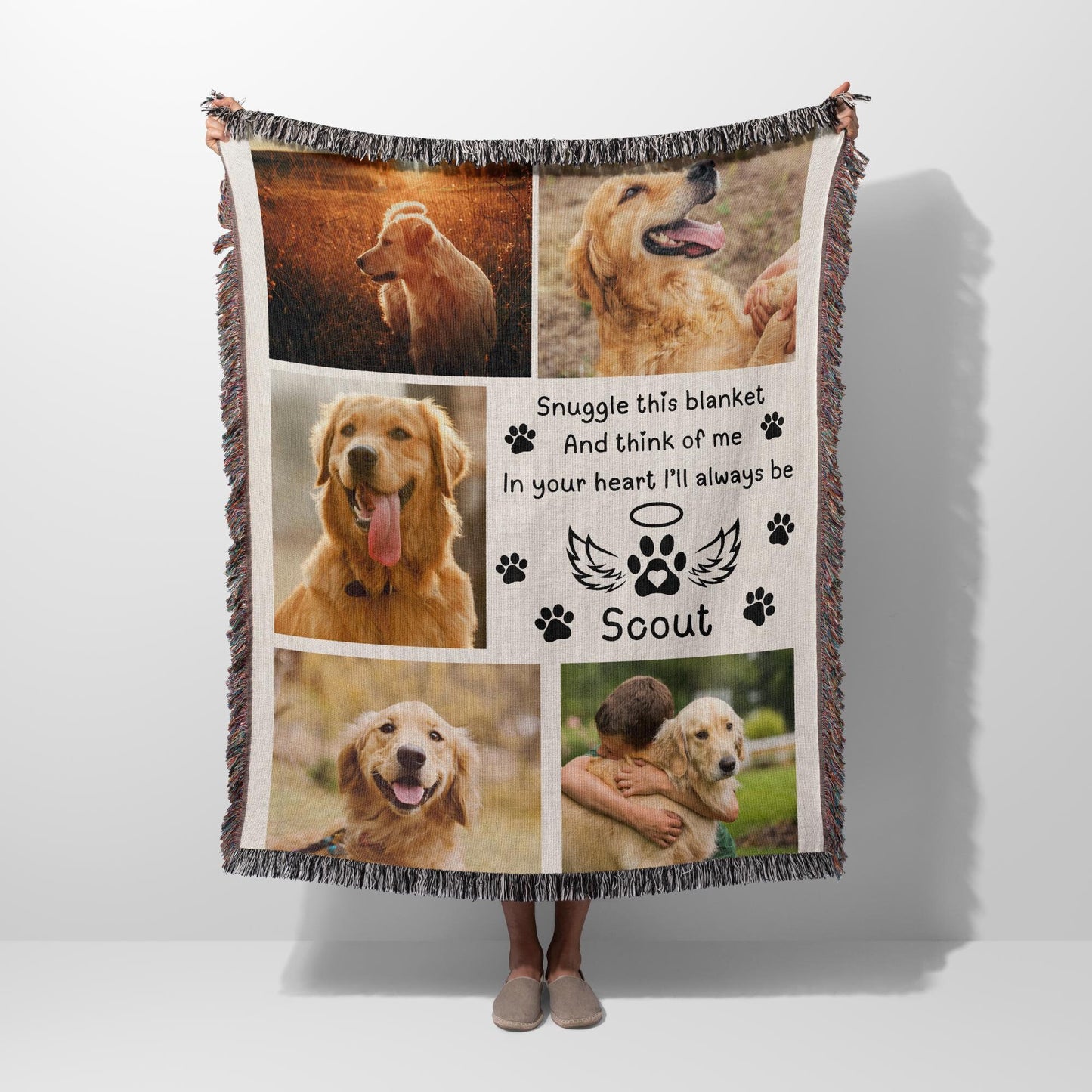 Custom Dog Photo Blanket Dog Memorial Gift Pet Sympathy Gift Christmas Keepsake Dog Loss Gift Paw Print Blanket Pet picture Woven Throw