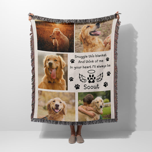 Custom Dog Photo Blanket Dog Memorial Gift Pet Sympathy Gift Christmas Keepsake Dog Loss Gift Paw Print Blanket Pet picture Woven Throw