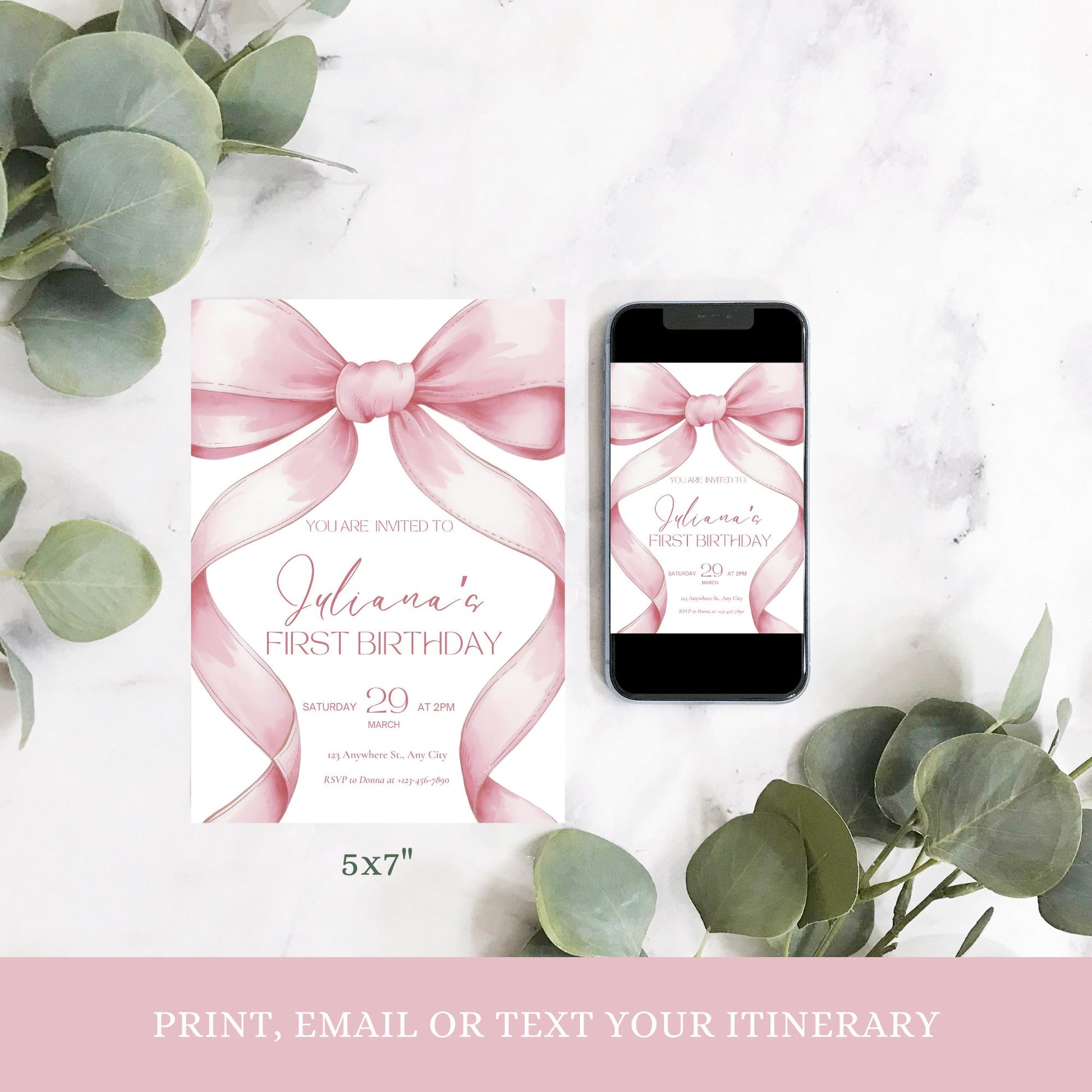 Pink Bow Birthday Invitation 1st Birthday Girls Just Wanna Be ONE First Birthday Invite Pink Bow Invitation Template Coquette Aesthetic