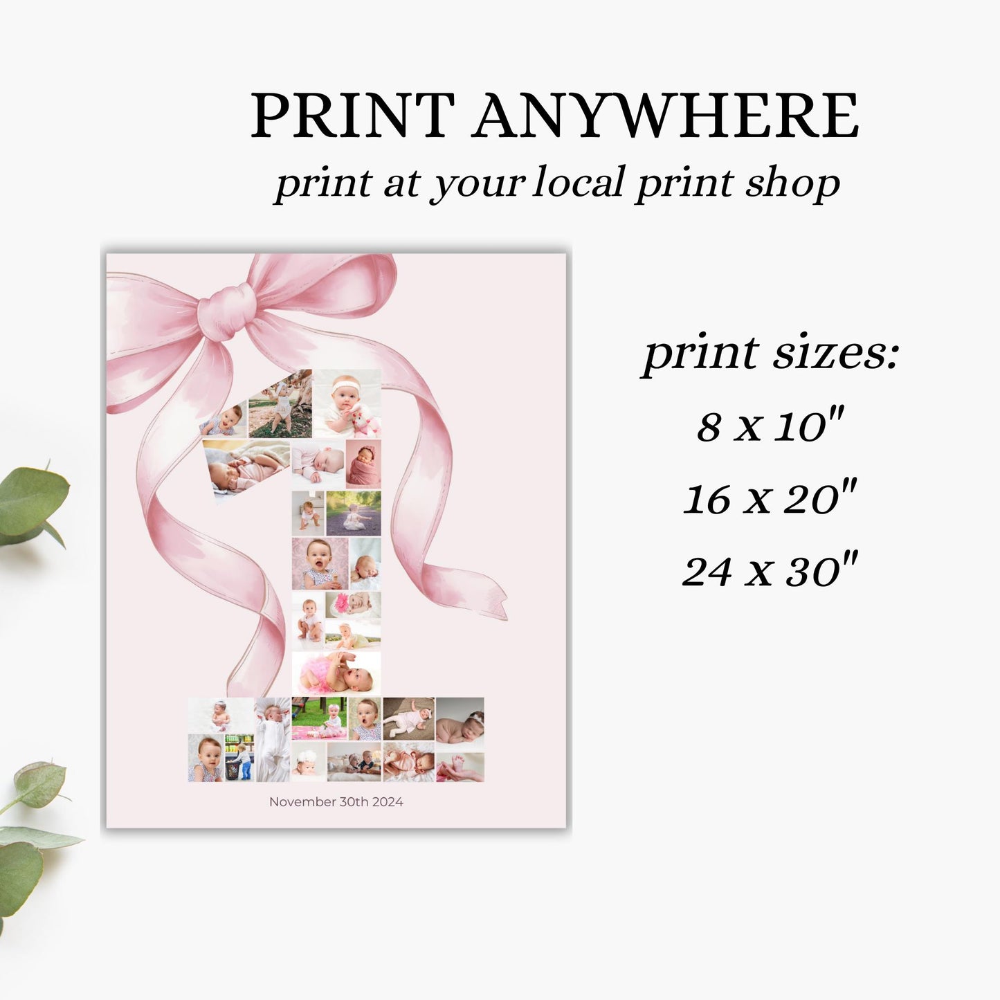 Pink Bow First Birthday Sign Photo Collage Editable Girls just wanna be One Monthly Banner coquette Photo Banner Milestone photo sign