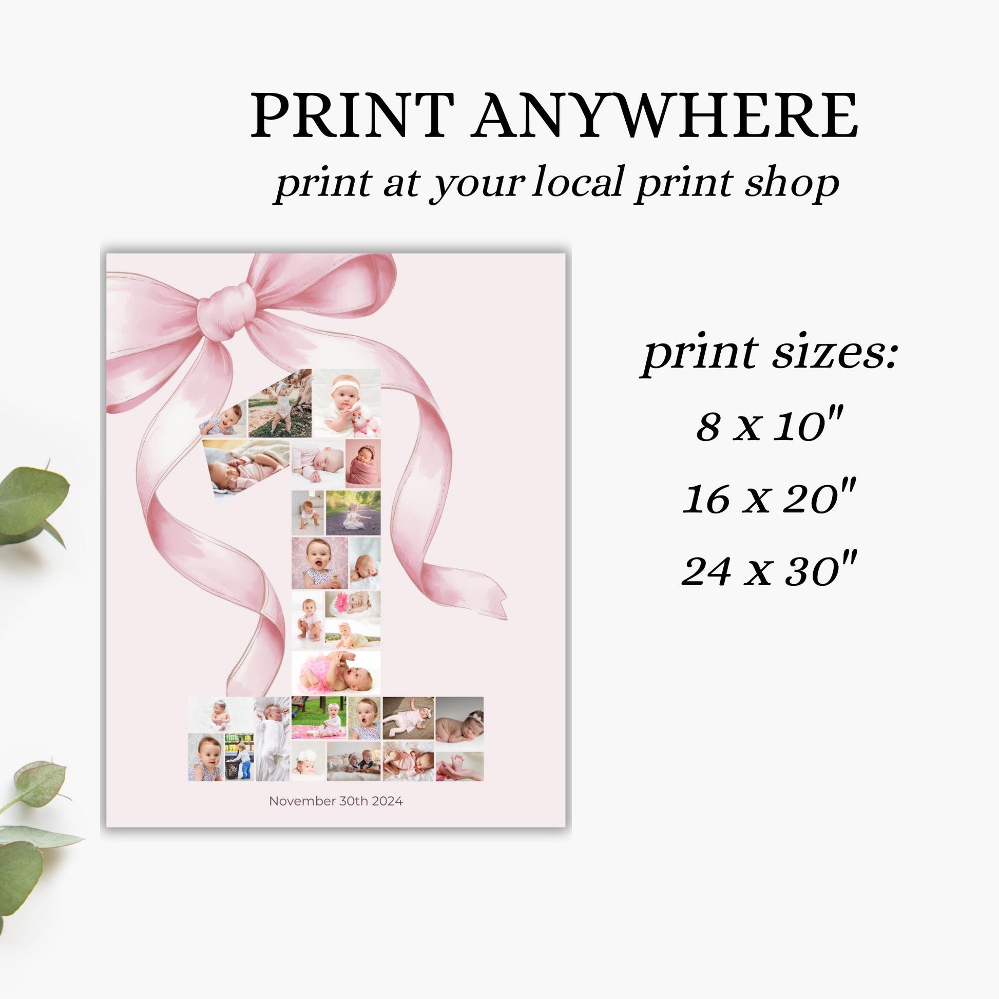 Pink Bow First Birthday Sign Photo Collage Editable Girls just wanna be One Monthly Banner coquette Photo Banner Milestone photo sign