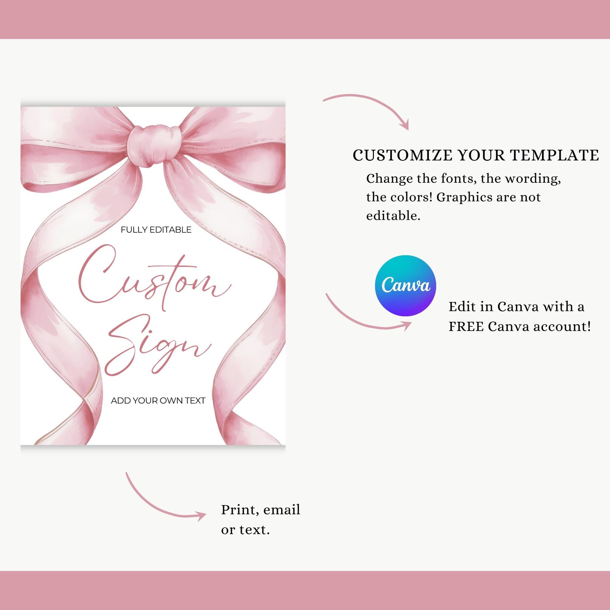 Pink Bow Bridal shower Custom Sign Template Editable Sign Coquette Aesthetic She's Tying the Knot Gifts Sign Printable Ribbon Table Signs