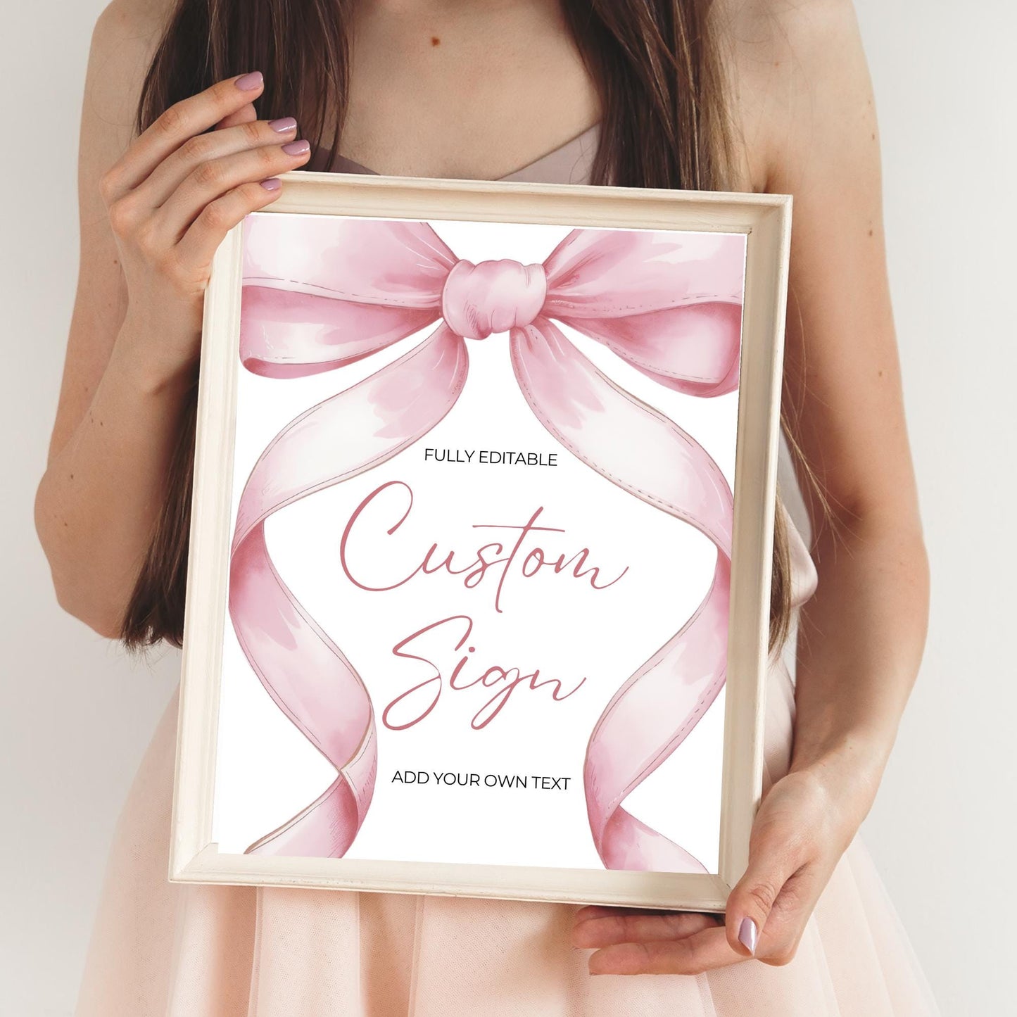 Pink Bow Bridal shower Custom Sign Template Editable Sign Coquette Aesthetic She's Tying the Knot Gifts Sign Printable Ribbon Table Signs