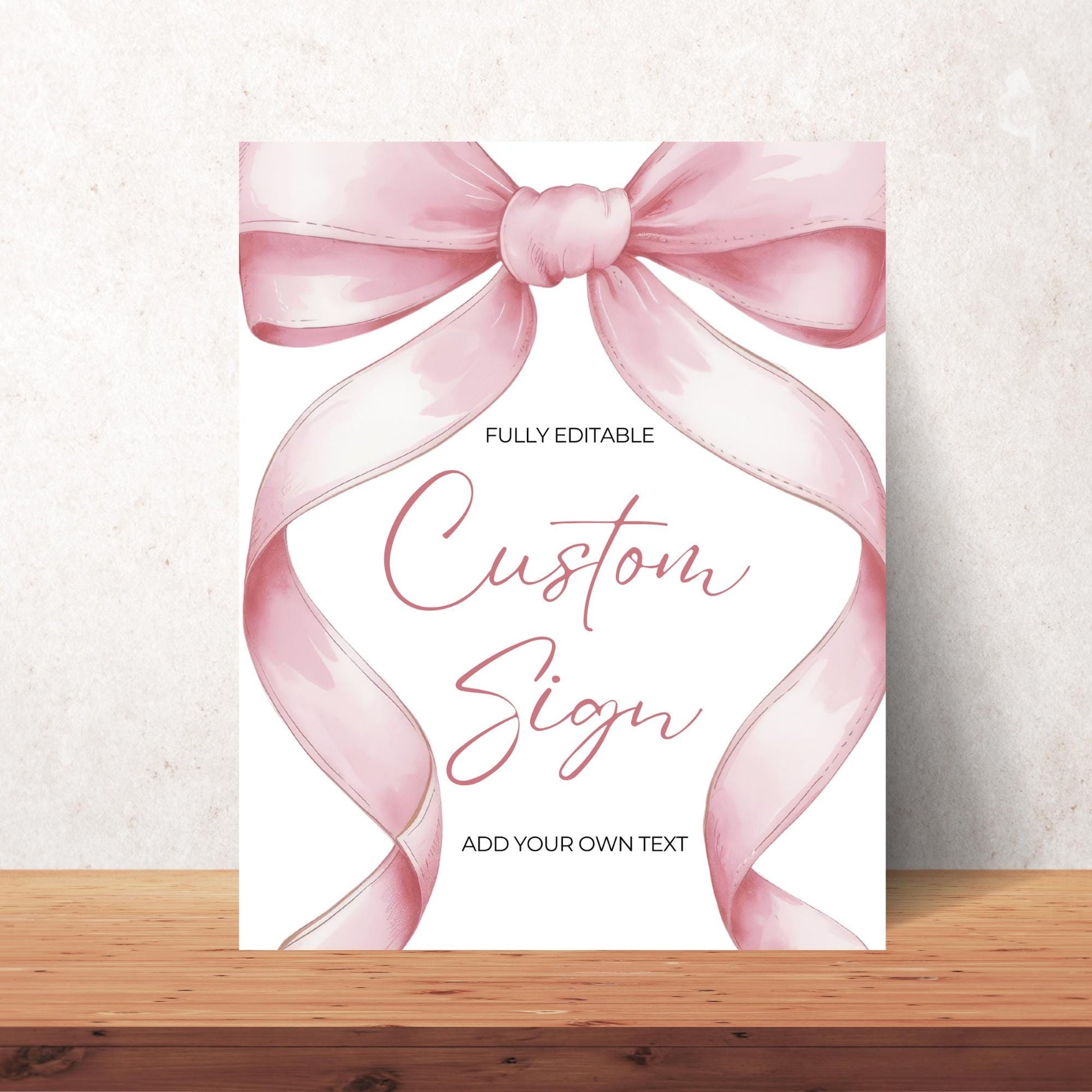 Pink Bow Bridal shower Custom Sign Template Editable Sign Coquette Aesthetic She's Tying the Knot Gifts Sign Printable Ribbon Table Signs