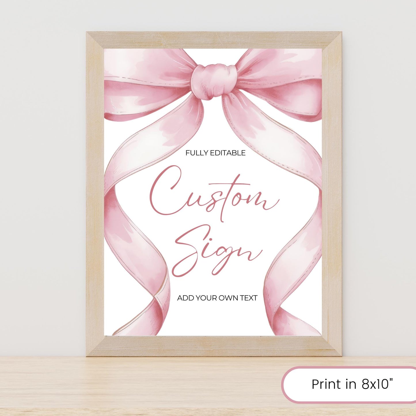 Pink Bow Bridal shower Custom Sign Template Editable Sign Coquette Aesthetic She's Tying the Knot Gifts Sign Printable Ribbon Table Signs