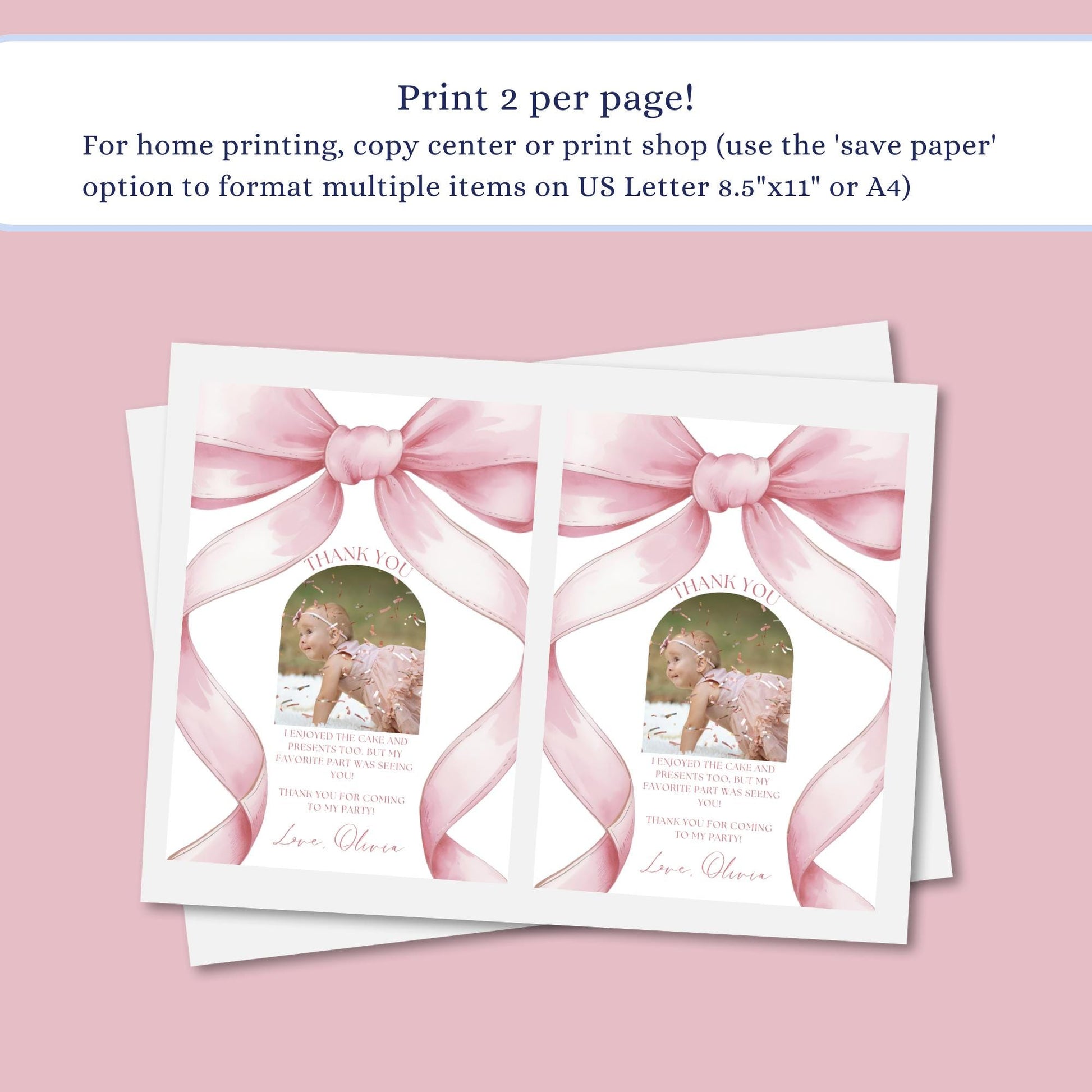 Pink Bow Birthday Thank you Card 1st Birthday Girls Just Wanna Be ONE First Birthday Invite Pink Bow Invitation Template Coquette Aesthetic