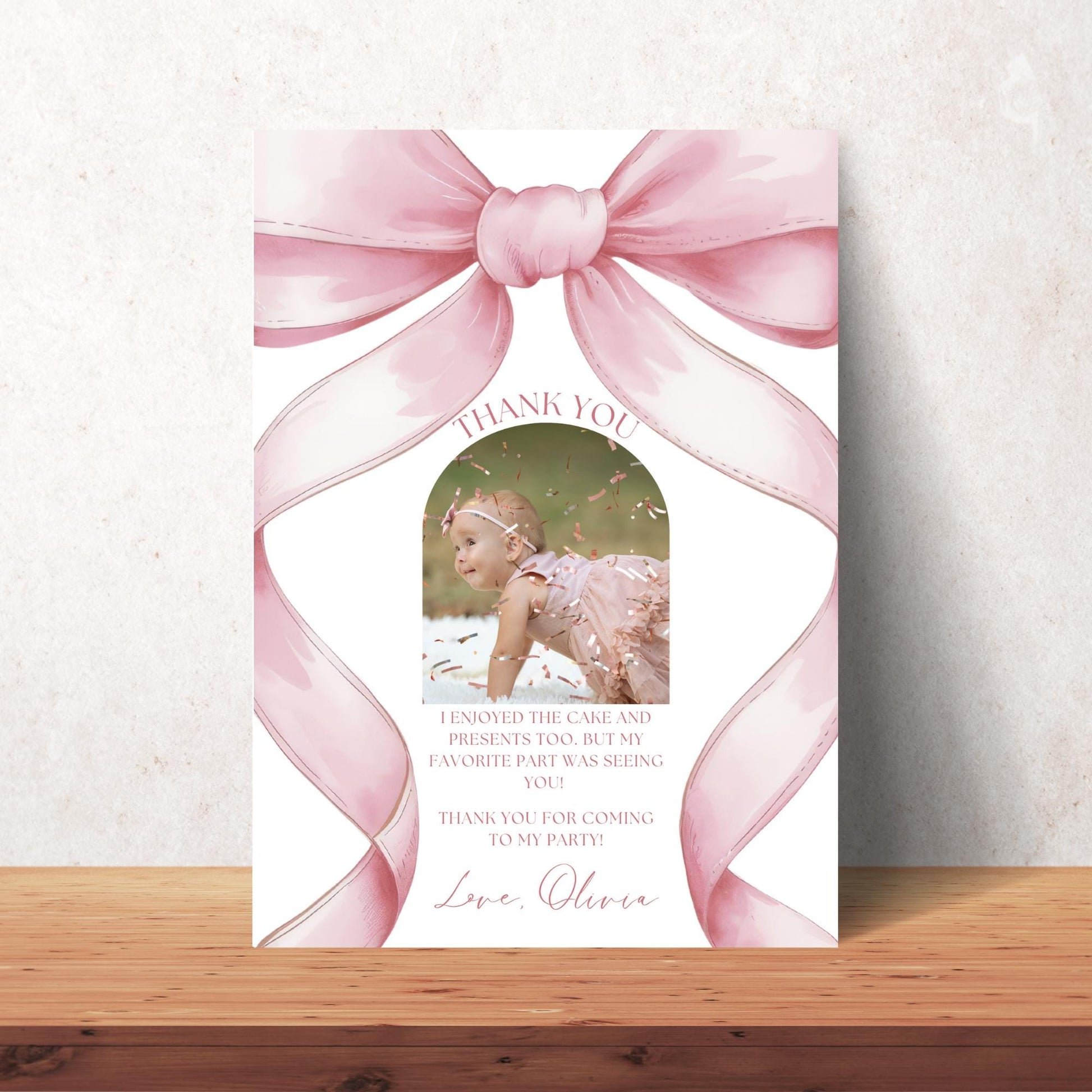 Pink Bow Birthday Thank you Card 1st Birthday Girls Just Wanna Be ONE First Birthday Invite Pink Bow Invitation Template Coquette Aesthetic