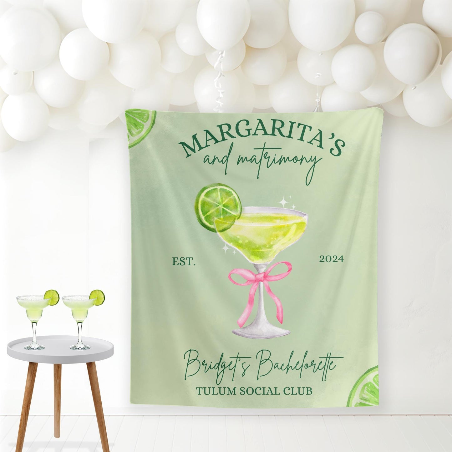 Margs and matrimony bachelorette Party Banner Custom wall tapestry Final Fiesta Hen do Sign Tulum bridal shower Margarita bach decorations