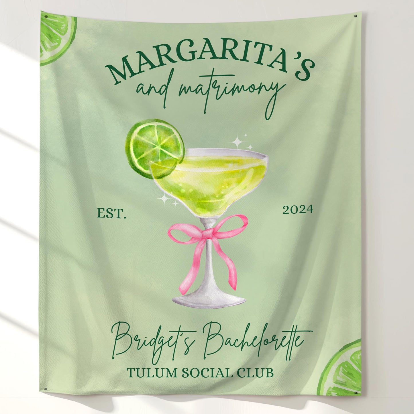 Margs and matrimony bachelorette Party Banner Custom wall tapestry Final Fiesta Hen do Sign Tulum bridal shower Margarita bach decorations