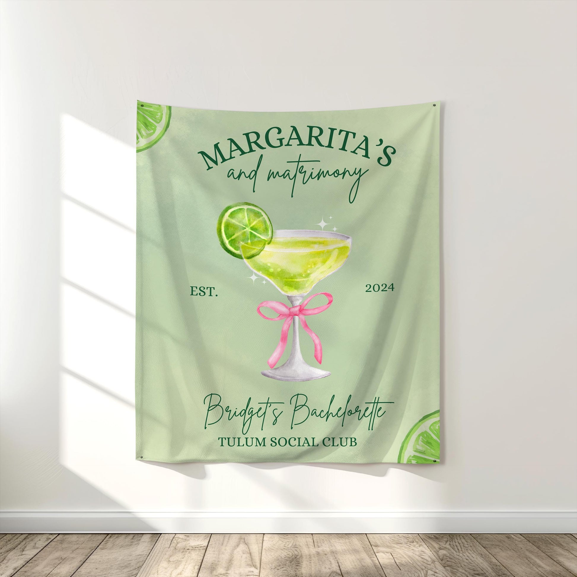 Margs and matrimony bachelorette Party Banner Custom wall tapestry Final Fiesta Hen do Sign Tulum bridal shower Margarita bach decorations