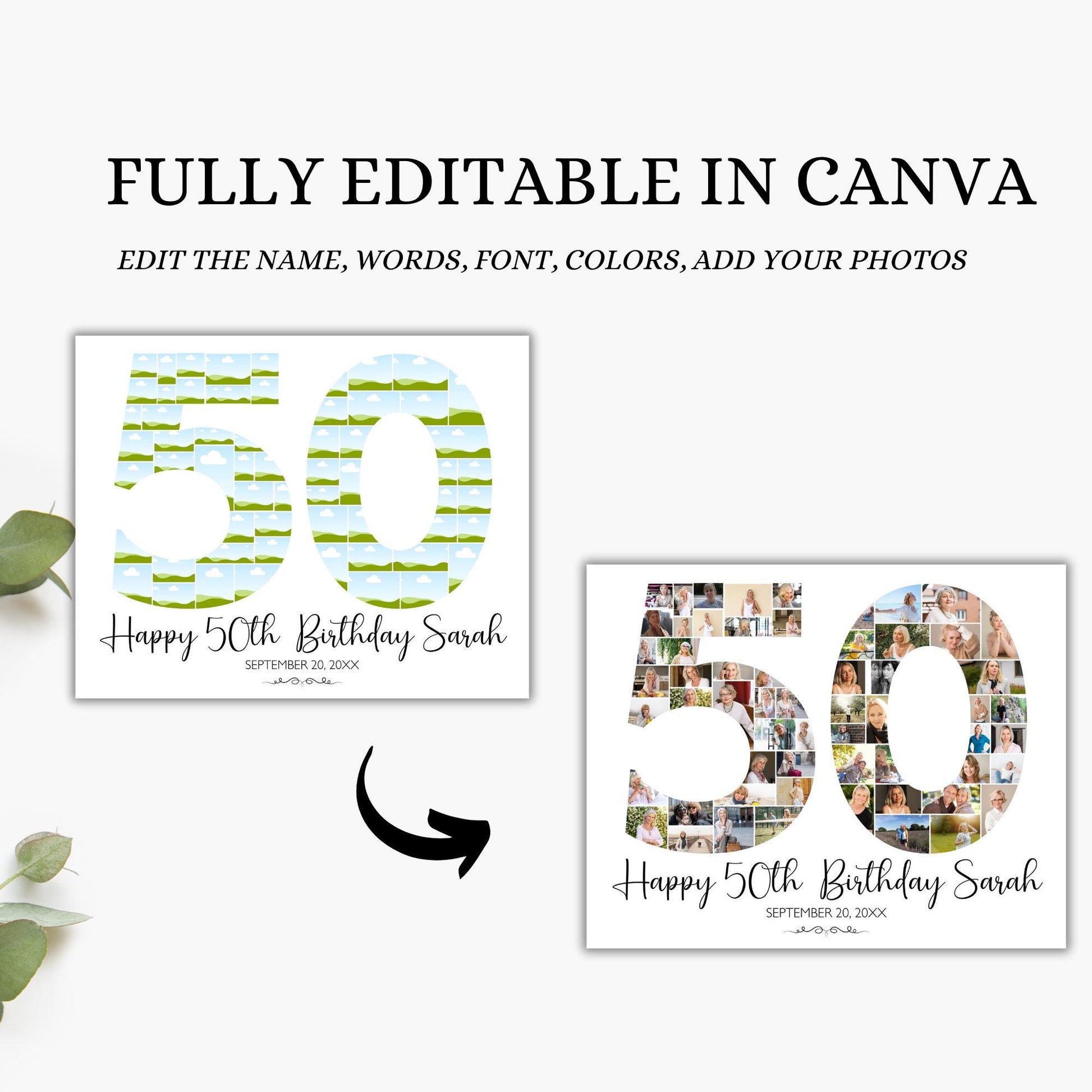 50th Birthday Poster 50th Birthday Photo Collage Template 50th birthday decorations for her 50th Birthday Gift Custom Gift for Her fifty