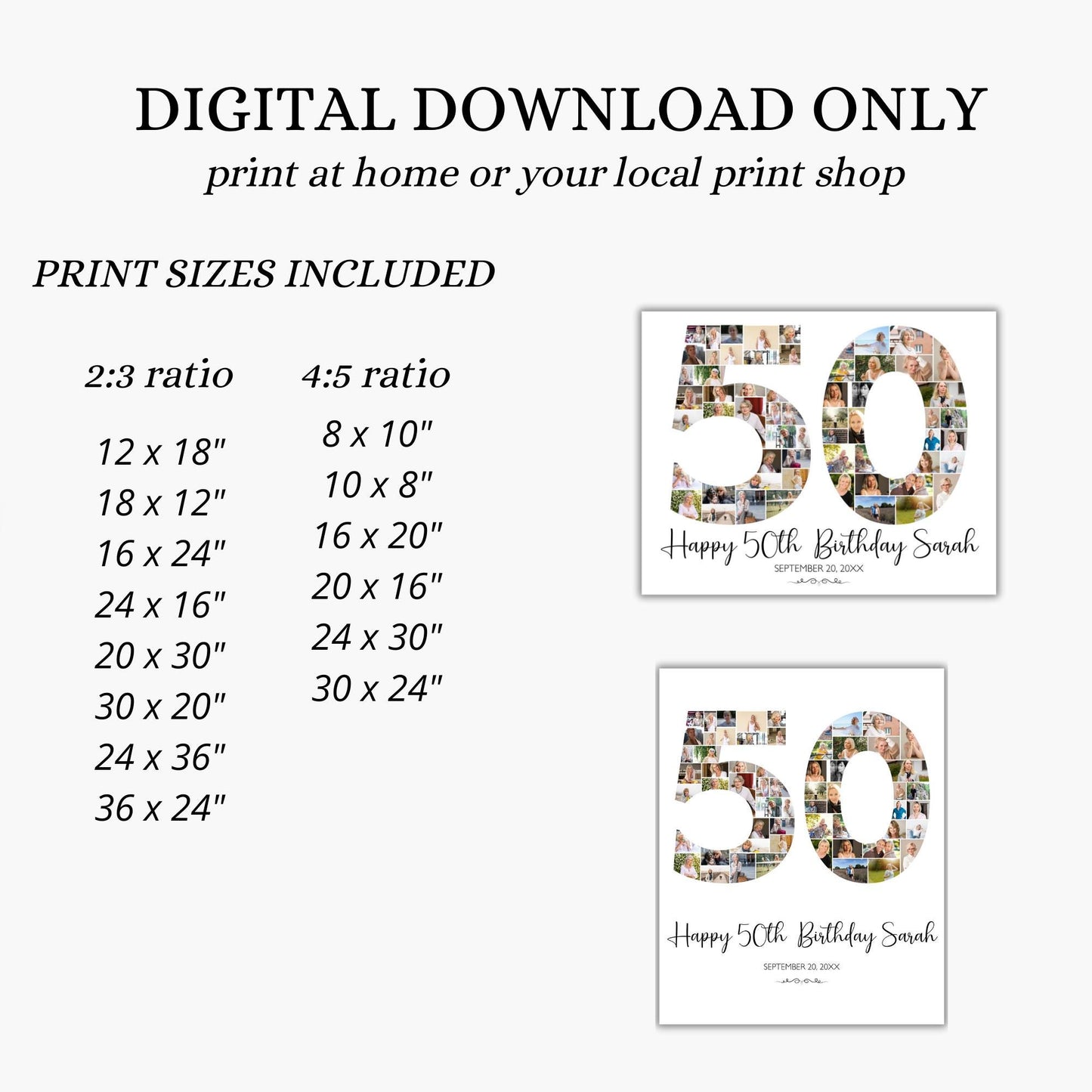 50th Birthday Poster 50th Birthday Photo Collage Template 50th birthday decorations for her 50th Birthday Gift Custom Gift for Her fifty