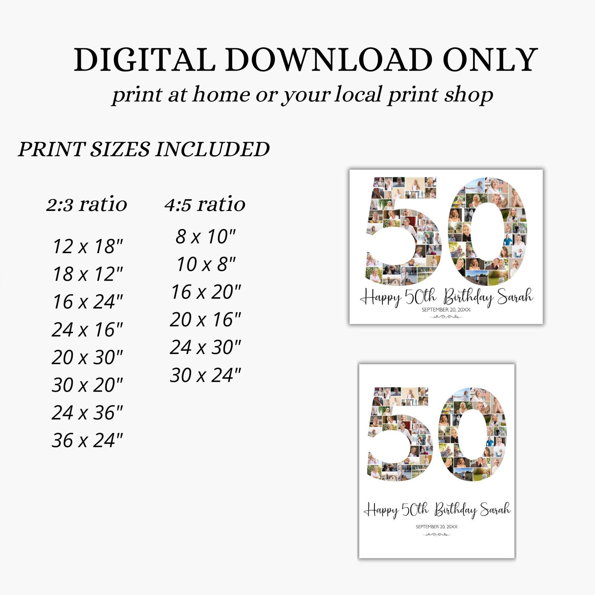 50th Birthday Poster 50th Birthday Photo Collage Template 50th birthday decorations for her 50th Birthday Gift Custom Gift for Her fifty