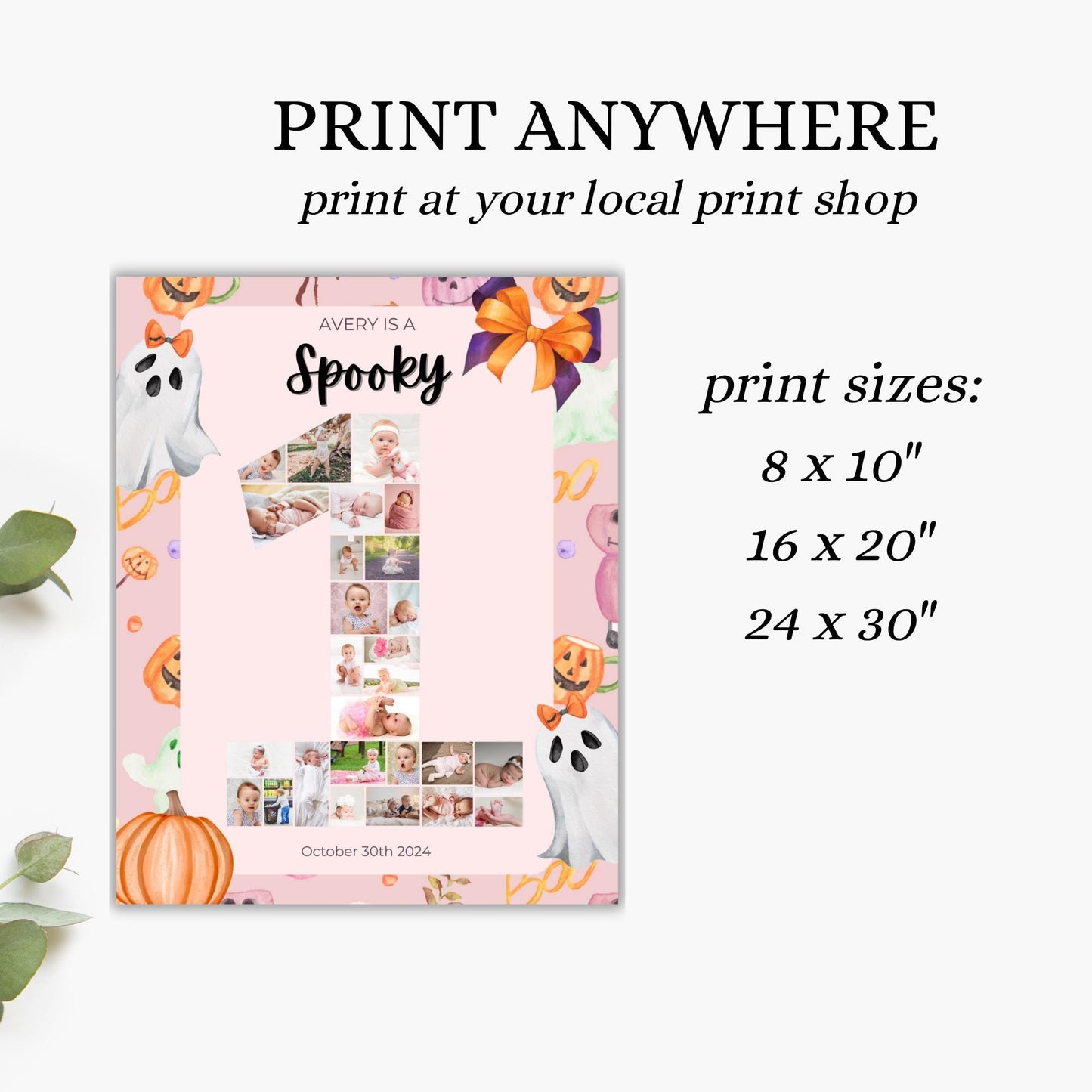 Editable Pink Halloween Ghost Monthly Banner Pink Ghost Spooky One Monthly Photo Banner Spooktacular Halloween Birthday Milestone photo sign